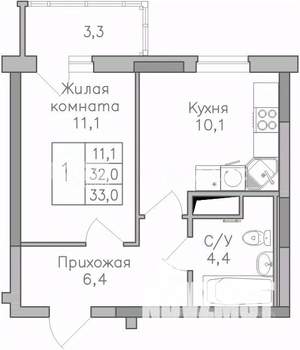 1-к квартира, вторичка, 33м2, 2/25 этаж
