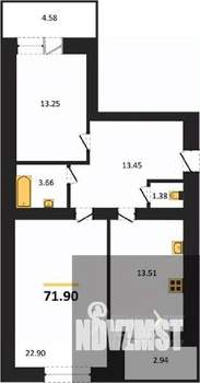 2-к квартира, вторичка, 72м2, 11/16 этаж