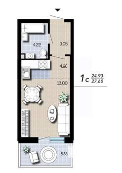 Студия квартира, вторичка, 28м2, 2/16 этаж