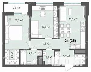 2-к квартира, строящийся дом, 63м2, 2/13 этаж