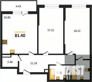 2-к квартира, вторичка, 82м2, 2/22 этаж