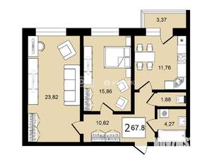 2-к квартира, вторичка, 68м2, 3/8 этаж