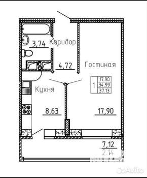 1-к квартира, вторичка, 37м2, 4/17 этаж