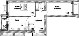 2-к квартира, вторичка, 70м2, 2/16 этаж