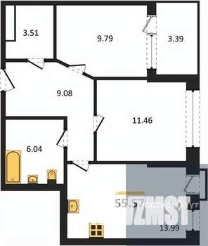 2-к квартира, вторичка, 56м2, 13/21 этаж