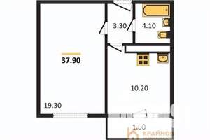 1-к квартира, сданный дом, 38м2, 16/17 этаж