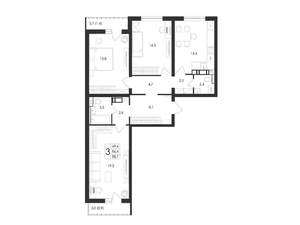 3-к квартира, вторичка, 89м2, 6/17 этаж