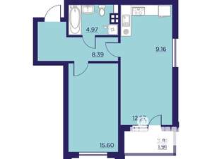 1-к квартира, вторичка, 53м2, 3/18 этаж