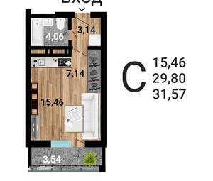 Студия квартира, строящийся дом, 33м2, 4/31 этаж