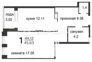 1-к квартира, вторичка, 45м2, 12/21 этаж