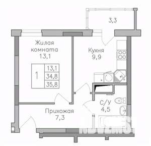 1-к квартира, строящийся дом, 37м2, 1/25 этаж
