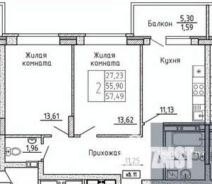 2-к квартира, вторичка, 57м2, 17/17 этаж