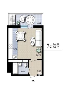 Студия квартира, вторичка, 30м2, 10/16 этаж