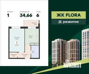 1-к квартира, вторичка, 35м2, 6/15 этаж