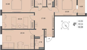 3-к квартира, вторичка, 93м2, 12/18 этаж