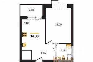 1-к квартира, вторичка, 34м2, 9/11 этаж