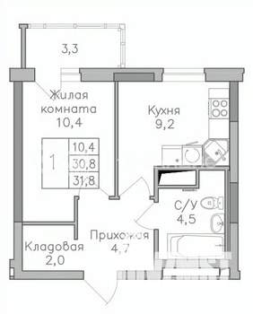 1-к квартира, строящийся дом, 32м2, 7/25 этаж