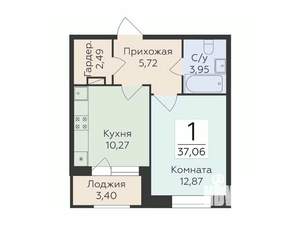 1-к квартира, строящийся дом, 37м2, 6/12 этаж