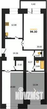 3-к квартира, вторичка, 94м2, 1/16 этаж