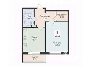 1-к квартира, вторичка, 47м2, 2/16 этаж