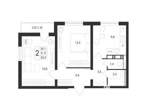 2-к квартира, вторичка, 53м2, 1/17 этаж