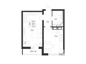 1-к квартира, вторичка, 42м2, 1/17 этаж