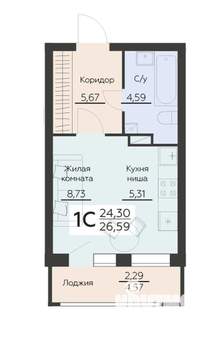 1-к квартира, строящийся дом, 27м2, 10/16 этаж