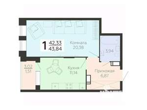 1-к квартира, вторичка, 44м2, 10/21 этаж