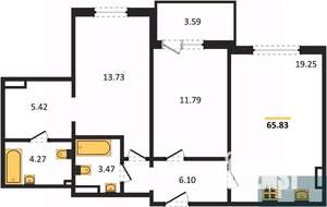 2-к квартира, вторичка, 66м2, 4/18 этаж