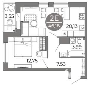 2-к квартира, вторичка, 46м2, 6/25 этаж