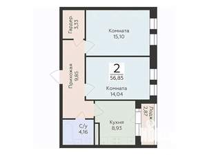 2-к квартира, вторичка, 57м2, 6/12 этаж
