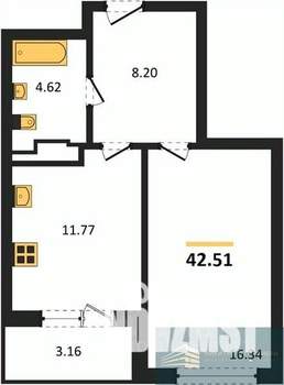 1-к квартира, вторичка, 43м2, 17/24 этаж