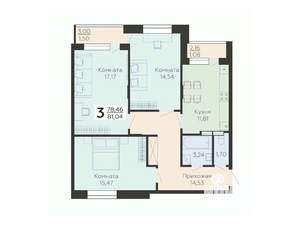 3-к квартира, вторичка, 81м2, 9/19 этаж