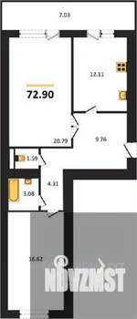 2-к квартира, вторичка, 73м2, 14/16 этаж