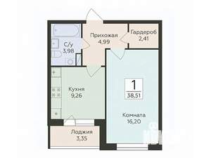 1-к квартира, вторичка, 39м2, 6/18 этаж