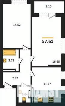 2-к квартира, вторичка, 58м2, 15/24 этаж