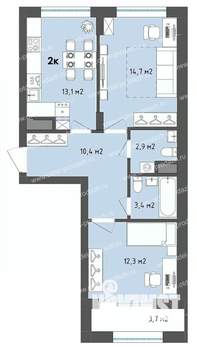 2-к квартира, строящийся дом, 59м2, 3/13 этаж