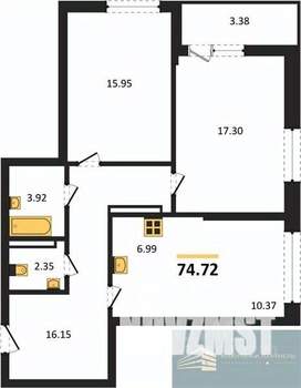 2-к квартира, вторичка, 75м2, 13/24 этаж