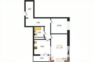 2-к квартира, вторичка, 58м2, 7/25 этаж