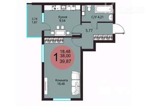 1-к квартира, вторичка, 40м2, 5/19 этаж
