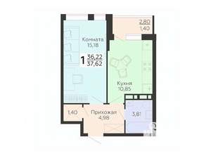 1-к квартира, вторичка, 38м2, 16/18 этаж