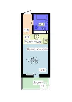 Студия квартира, вторичка, 27м2, 6/16 этаж