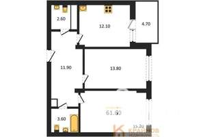 2-к квартира, вторичка, 62м2, 5/13 этаж