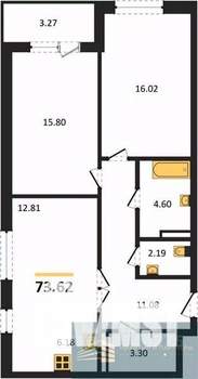 2-к квартира, вторичка, 74м2, 3/24 этаж