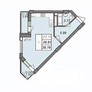 1-к квартира, вторичка, 36м2, 7/13 этаж