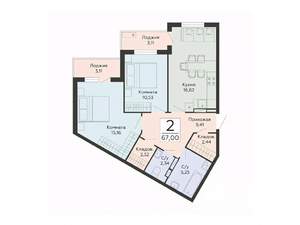 2-к квартира, строящийся дом, 67м2, 8/13 этаж