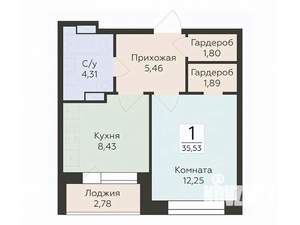 1-к квартира, вторичка, 36м2, 6/12 этаж