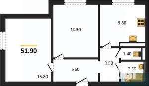 2-к квартира, вторичка, 52м2, 1/17 этаж