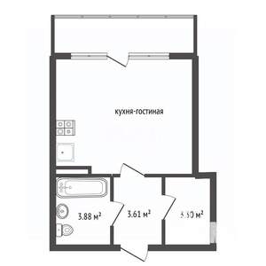 Студия квартира, вторичка, 27м2, 2/12 этаж