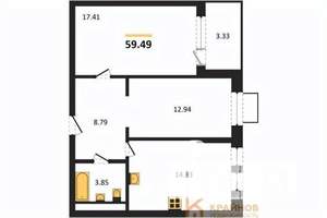 2-к квартира, вторичка, 59м2, 1/21 этаж
